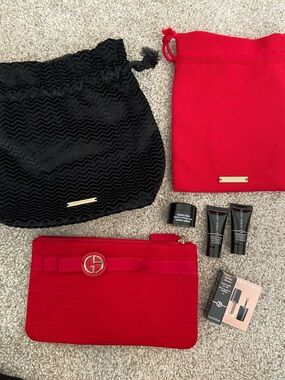 Giorgio Armani Bundle! Red & Black Logo Pouch Set, primer, eye cream, eye tint❤️